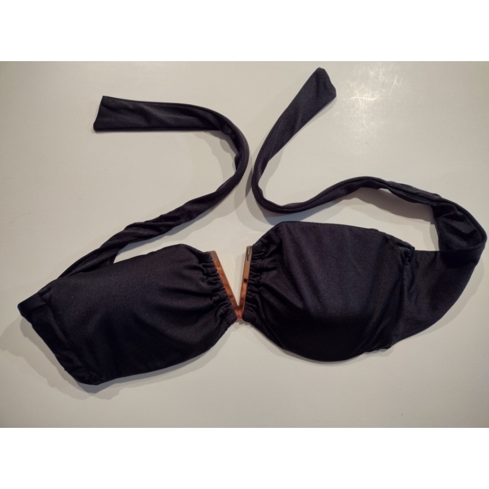 Victoria's Secret black bikini top with gold V